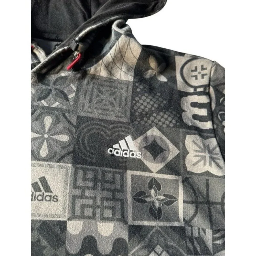 Adidas Men's Sz L CNY Chinese New Year All Over Print Black & Gray Hoodie